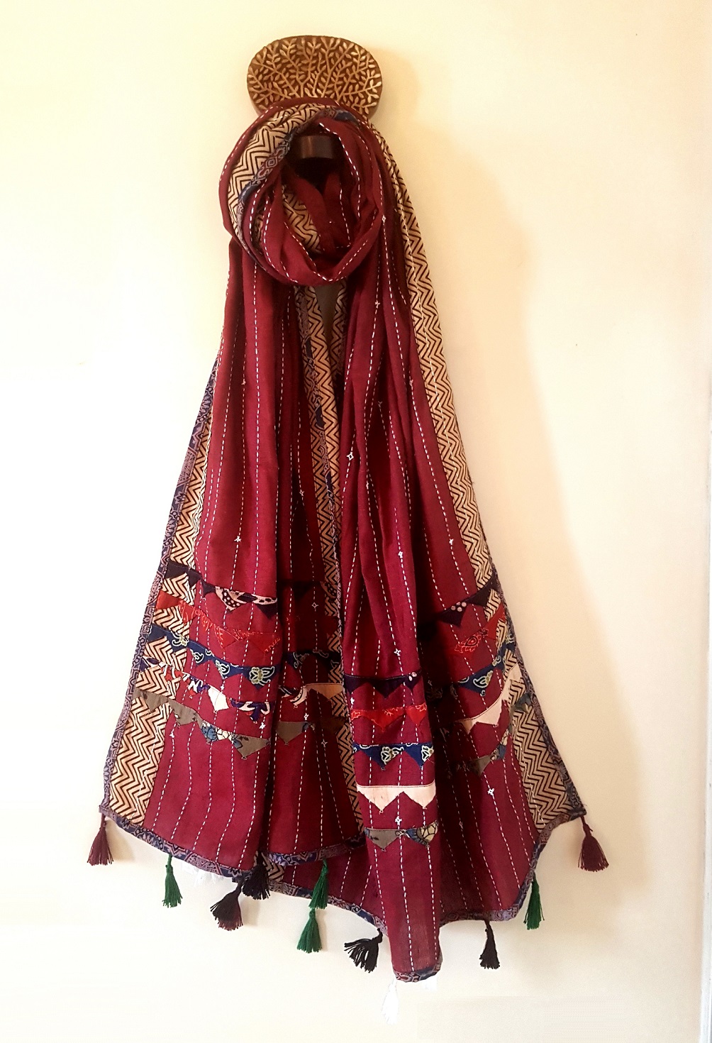 Rust Red Embroidered Ajrakh Unisex Stole